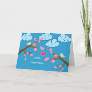 Glücklicher Hochzeitstag auf Spanisch, Frühlingsvö Karte