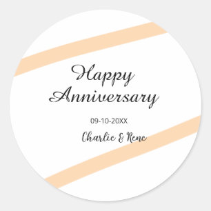 Glücklicher Hochzeitstag orange Pastelllinien Name Runder Aufkleber