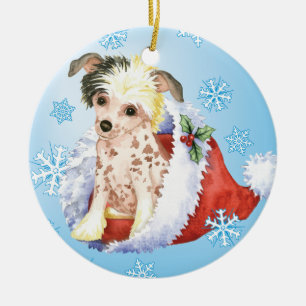 Glücklicher Howliday Chinese Crested Keramikornament