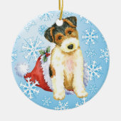 Glücklicher Howliday Draht-Foxterrier Keramikornament (Vorne)