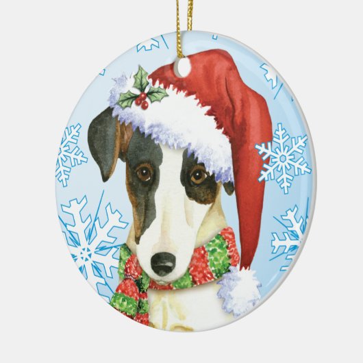 Glücklicher Howliday glatter Foxterrier Keramikornament (Links)