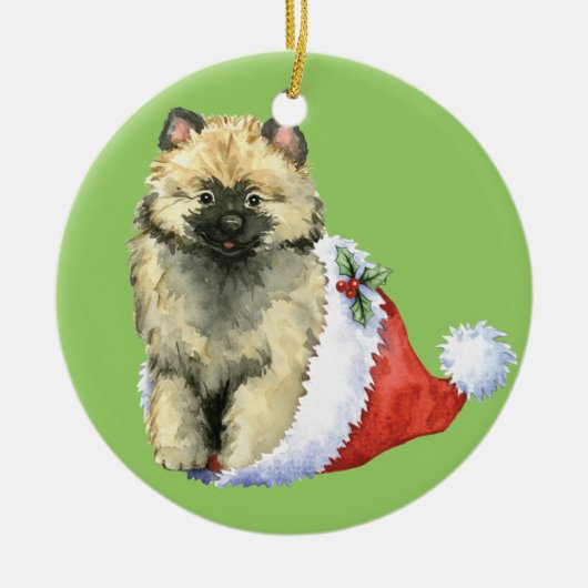Glücklicher Howliday Keeshond Keramikornament (Vorne)