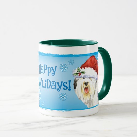 Glücklicher Howlidays alter englischer Schäferhund Tasse (VorderseiteRechts)