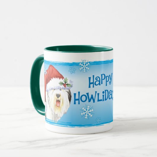 Glücklicher Howlidays alter englischer Schäferhund Tasse (Vorderseite Links)