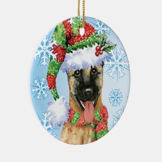Glücklicher Howlidays Belgier Malinois Keramik Ornament (Rechts)