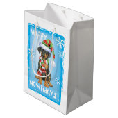 Glücklicher Howlidays Dobermann Mittlere Geschenktüte (Rückseite Schrägansicht)