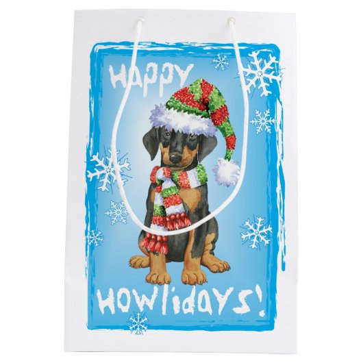 Glücklicher Howlidays Dobermann Mittlere Geschenktüte (Rückseite)