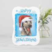 Glücklicher Howlidays irischer Wolfhound Feiertagskarte (Stehend Vorderseite)