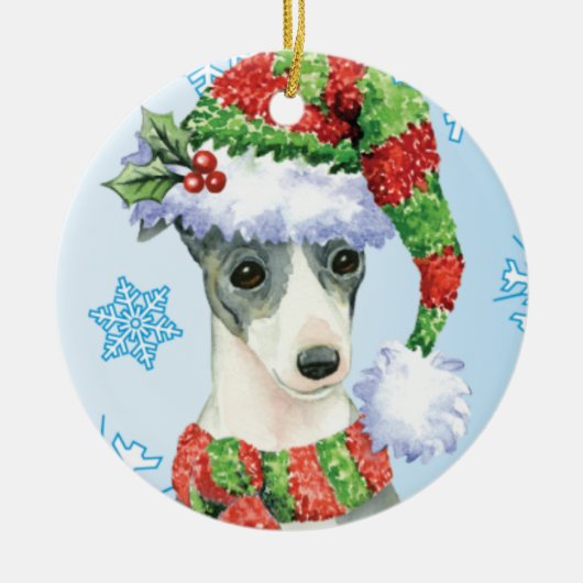 Glücklicher Howlidays italienischer Windhund Keramik Ornament (Vorne)
