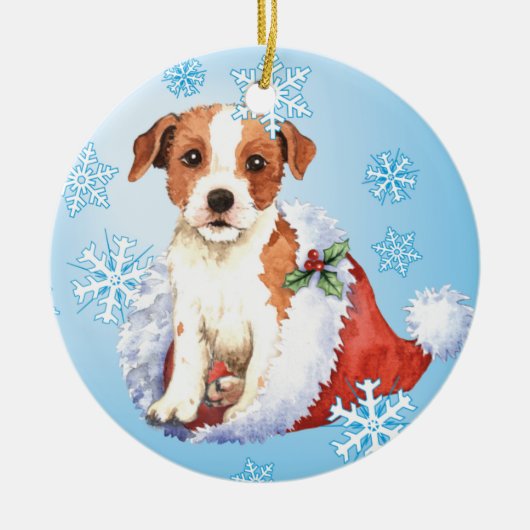 Glücklicher Howlidays Pastor Russell Terrier Keramik Ornament (Vorne)