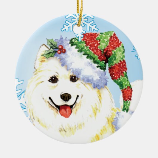 Glücklicher Howlidays Samoyed Keramik Ornament (Vorne)
