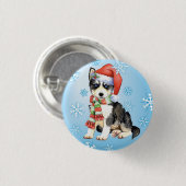 Glücklicher Howlidays Schlittenhund Button (Vorne & Hinten)