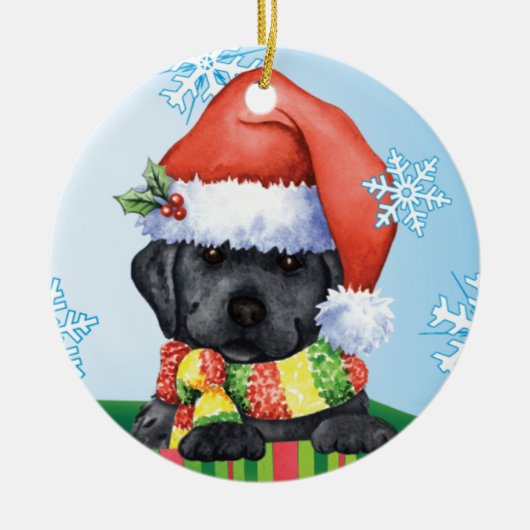 Glücklicher Howlidays schwarzer Labrador Keramikornament (Vorne)