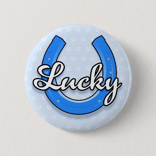 Glücklicher Hufeisenknopf (blau) Button (Vorderseite)