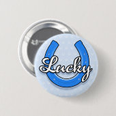 Glücklicher Hufeisenknopf (blau) Button (Vorne & Hinten)