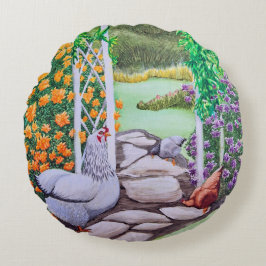 Glücklicher Hühnergarten  Rundes Kissen