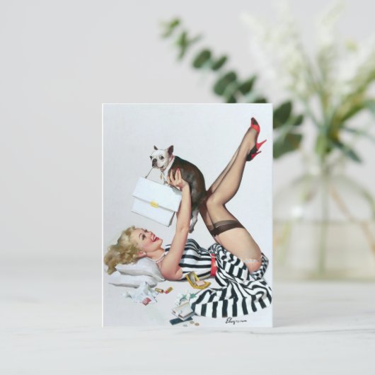 Glücklicher Hund Button hoch Postkarte (Stehend Vorderseite)