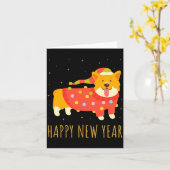 Glücklicher Hund Corgi feiert Silvester Cozy Chris Karte (Gelbe Blume)