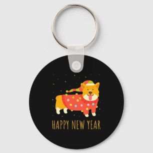 Glücklicher Hund Corgi feiert Silvester Cozy Chris Schlüsselanhänger