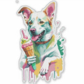 Glücklicher Hund, der ein Eis isst Aufkleber (Vorderseite)