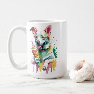 Glücklicher Hund, der ein Eis isst Kaffeetasse