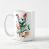 Glücklicher Hund, der ein Eis isst Kaffeetasse (Links)