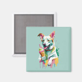 Glücklicher Hund, der ein Eis isst Magnet (Vorderseite/Rückseite)