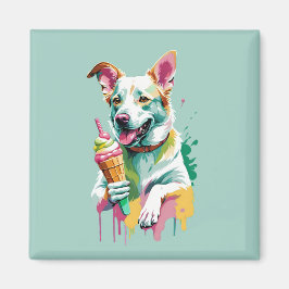 Glücklicher Hund, der ein Eis isst Magnet