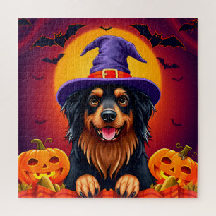 Glücklicher Hund Herbst-Halloween-Feier-Szene Puzzle