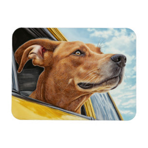 Glücklicher Hund im gelben Auto Kunstprint Magnet