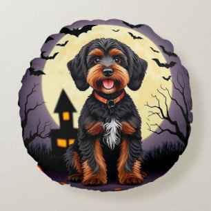 Glücklicher Hund im Halloween-Thema Rundes Kissen