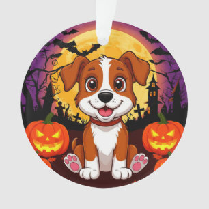 Glücklicher Hund in einem Halloween-Szenario mit K Ornament