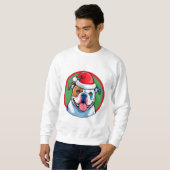 Glücklicher Hund in festlichem Weihnachtskranz Sweatshirt (Vorne ganz)