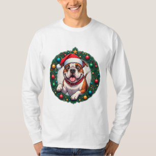 Glücklicher Hund in festlichem Weihnachtskranz T-Shirt