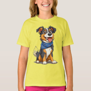 Glücklicher Hund mit blauem Bandana T-Shirt