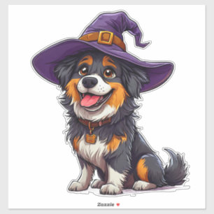 Glücklicher Hund mit einem Hexenhut Aufkleber