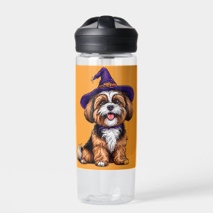 Glücklicher Hund mit einem Hexenhut Trinkflasche