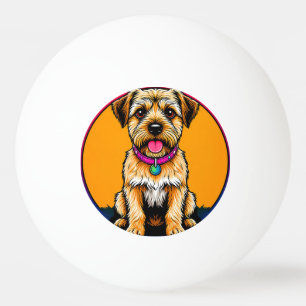 Glücklicher Hund mit einer farbenfrohen Krawatte Tischtennisball