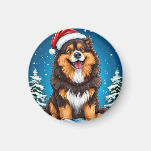 Glücklicher Hund mit Weihnachtsmannmütze Magnet