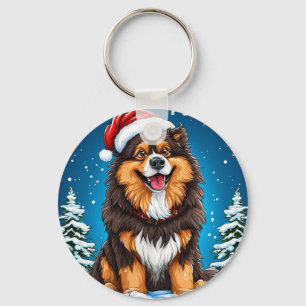 Glücklicher Hund mit Weihnachtsmannmütze Schlüsselanhänger