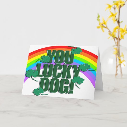 Glücklicher Hund und Regenbogen St. Patrick's Day Karte (Gelbe Blume)