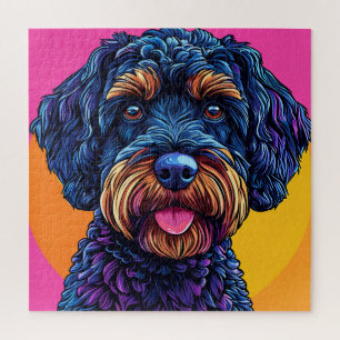 Glücklicher Hund vor farbenfrohem Hintergrund Puzzle
