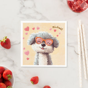 Glücklicher Hund zum Valentinstag Herz Kinder Schu Serviette
