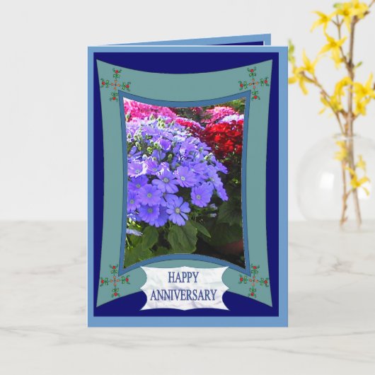 Glücklicher Jahrestag, brillant lila Karte (Gelbe Blume)