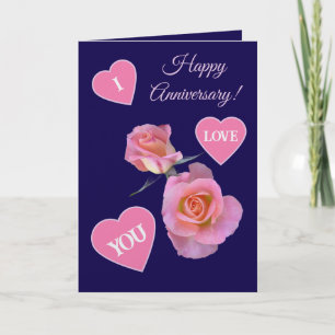 Glücklicher Jahrestag/Herzen und Rosen Dankeskarte
