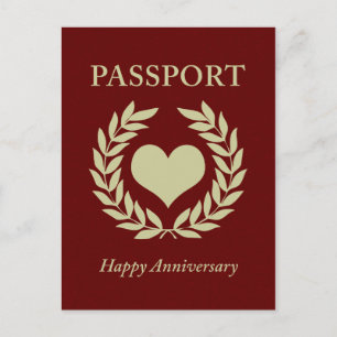 glücklicher Jahrestag Reisepass Postkarte