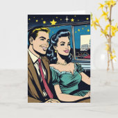 glücklicher Jahrestag | Retro Couple beim Drive-In Karte (Gelbe Blume)