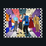 glücklicher Jahrestag | Retro Nostalgic der 50er J Postkarte<br><div class="desc">Behaltend in der Touch Postcard mit einem Paar tanzenden Retro nostalgischen Stil der 50er Jahre.</div>