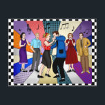 glücklicher Jahrestag | Retro Nostalgic der 50er J Postkarte<br><div class="desc">Behaltend in der Touch Postcard mit einem Paar tanzenden Retro nostalgischen Stil der 50er Jahre.</div>