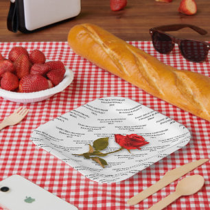 glücklicher Jahrestag Textmuster Rote Rose Pappteller